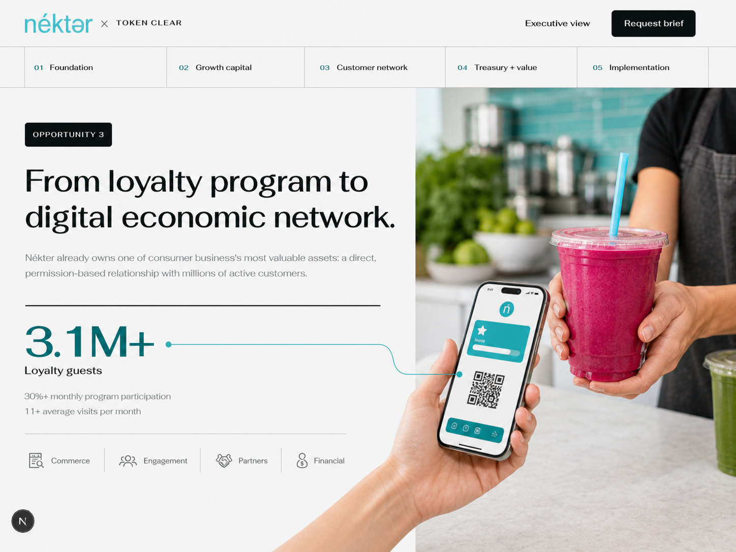 Loyalty section with a guest scanning a phone at the juice bar
